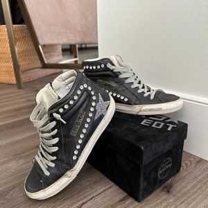 Golden Goose Black Crystal Slide High-Top Sneakers